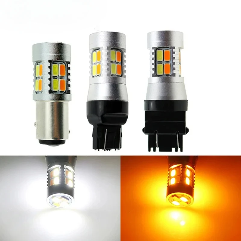 Car Led Two-Color Light Stop Lamp Daytime Running Lamp Bay15d 7443 3157 1157 5630 20smd White Yellow 3000K and 6000K Turn Signal