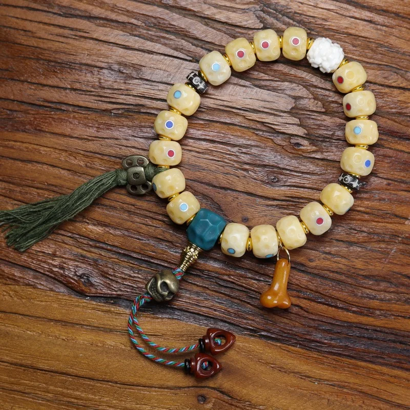 Natural Bone, Jade-Like, Old Material Bracelet, Multi-Bead, Mammoth Molars, Turquoise, Tibetan-Style Accessories