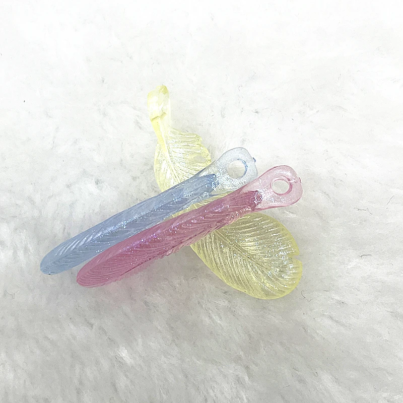 8pcs 15x45mm Luminous Acrylic Feather Shaped Loose Spacer Beads for Bracelets Mobile Phone Chains Pendant DIY  Accessories