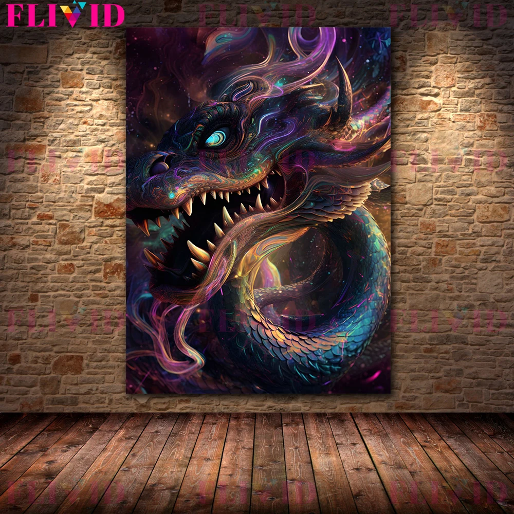 Milky Way Galaxy Mysterious Creature Wall Art Canvas Painting Galactic Clam&Star Sovereign Lion Abstract Art Poster Print Decor