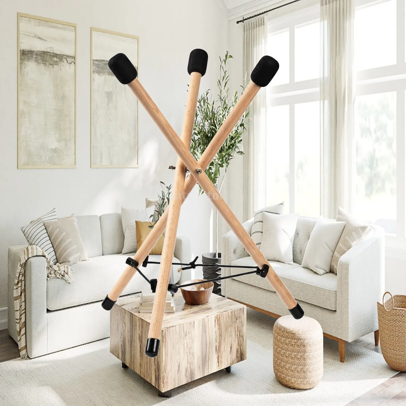 Beech Wood Percussion Stand Foldable Music Holder with Stable Structure for Drumsticks Bag and Drum Box Support
