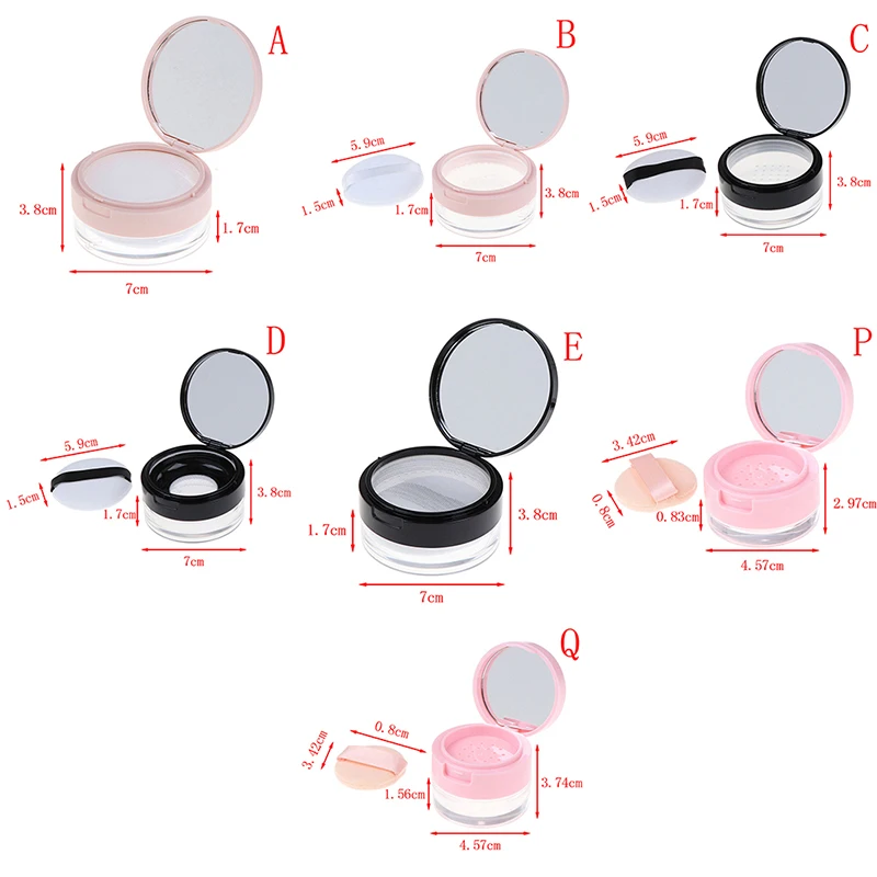 Portable Plastic Powder Box Empty Loose Powder Pot With Sieve Mirror Cosmetic Sifter Loose Jar Travel Makeup Container