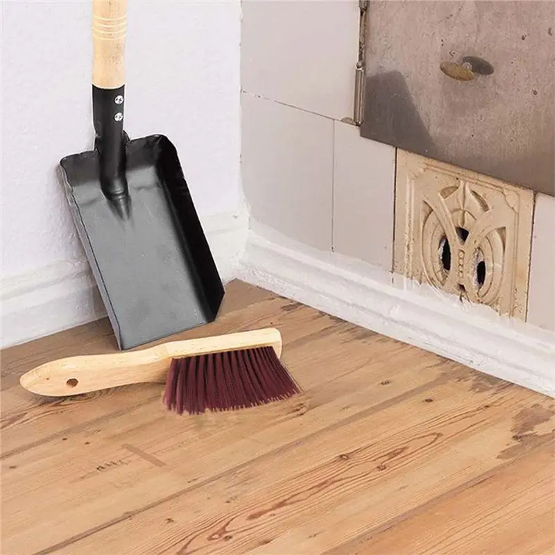 A58Z Hearth Brush Set,Silicone Gloves,Fireplace Shovel Hand Shovel and Brush,Wooden Handles Coal Fireplace Tool Set for Home