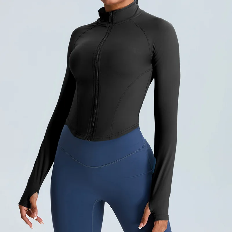 Women Zipper Outdoor Sports Long Sleeved Slim Yoga Clothes Quick Dry Cardigan Stand Up Collar Jacket Running Fitness Jacket Top