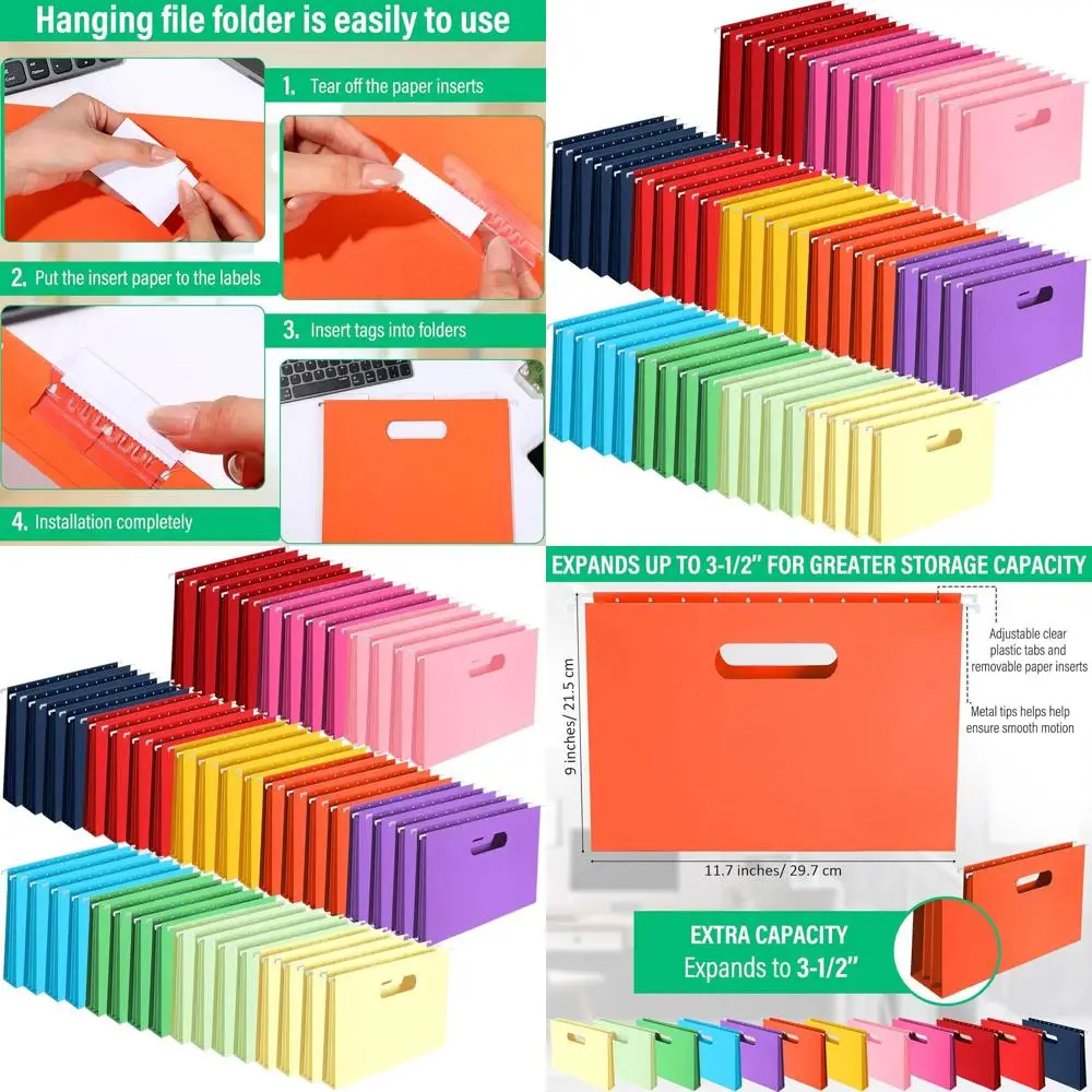 

Extra Capacity Hanging File Folders, Reinforced with 2-Inch Expansion, Durable for Bulky Files, Assorted Colors, Letter Size, Ha