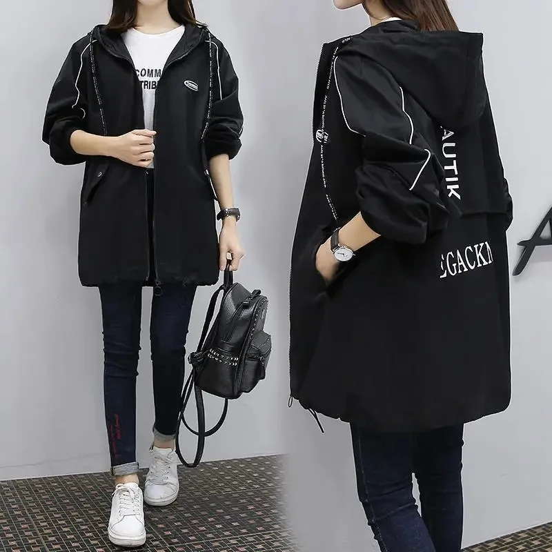 Chaqueta de cola de milano con capucha para mujer, rompevientos de gran tamaño con forro, informal, con cremallera, estilo coreano, primavera y