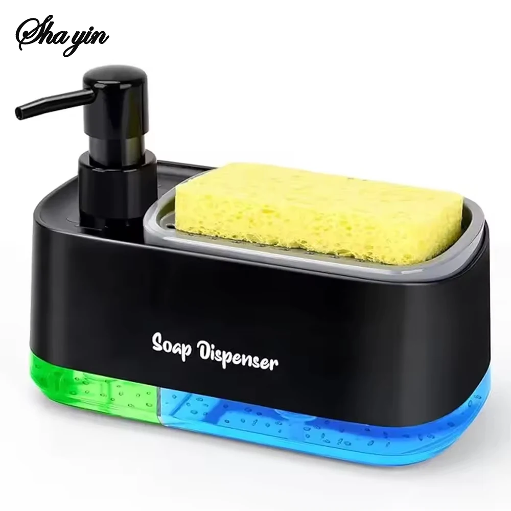 

3-in-1 Hand And Dish Soap Dispenser Set with Sponge Holder Dual Countertop Kitchen Sink Soap Pump Organizer