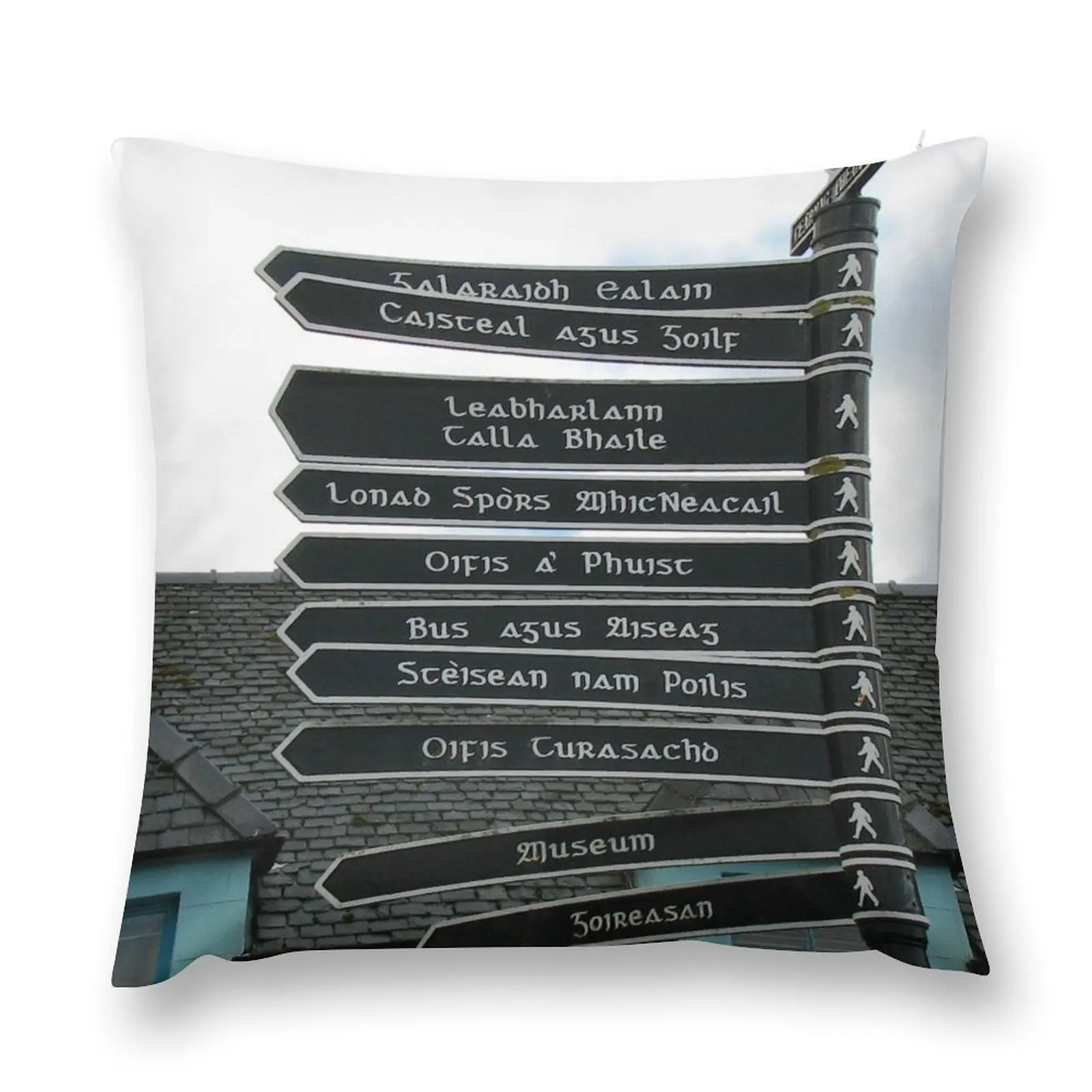 Signpost in Gaelic, Stornoway, Isle of Lewis, Scotland Throw Pillow Pillow Decor Custom Cushion pillow