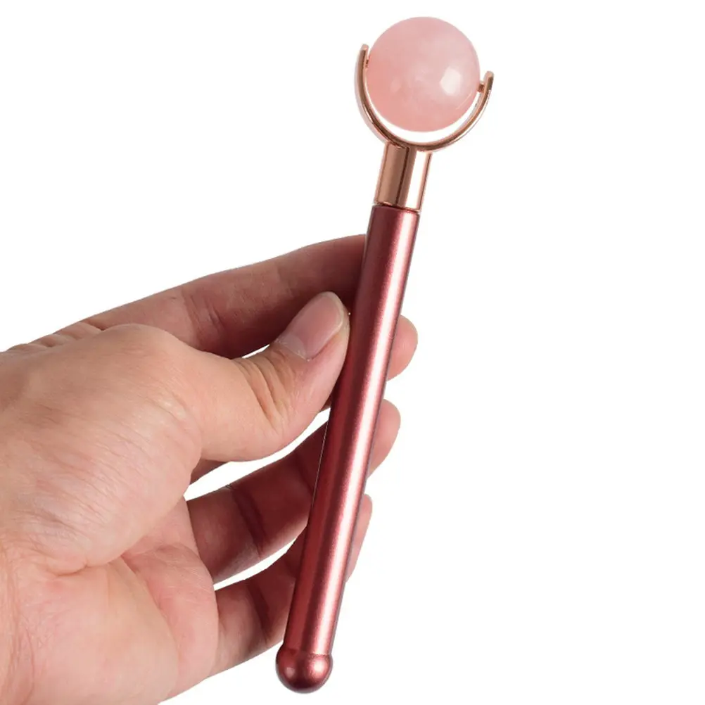Face Massager Skin Care Roller Pink Roller Rose Gold Metal Handle Lightweight Comfortable Facial Massage Tool Relieves Fatigue - view 5