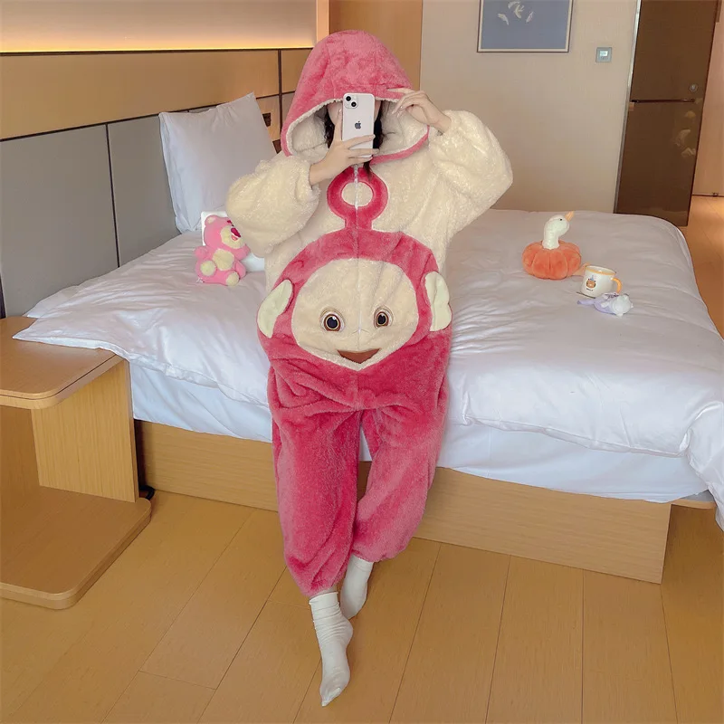 Cartoon Women Jumpsuit Sleepwear Adult Onesies Pajamas Girls Dipsy Laa-Laa One-Piece Costume Cosplay Homewear Warmable Outfits