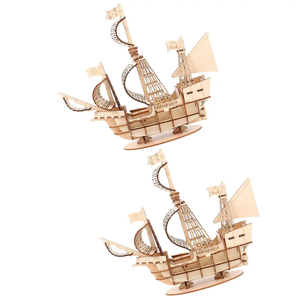 

2Sets Wood Sailboat Puzzles 3D Assemble Kit DIY Natural Wood Craft for Kids Adults Wooden Puzzle for Adults