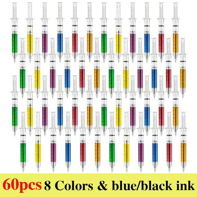 60pcs Syringe Pens Retractable Fun Nurse Pens Novelty Multi Colors Medical Ballpoint Pens Gifts for Nurses Nursing Student