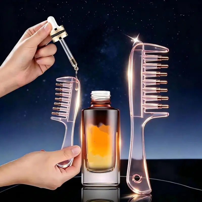 1Pcs Home Salon Tool Unisex Transparent Essential Oil Applicator Massage Comb With Built-In Liquid Reservoir Rolling Metal Teeth