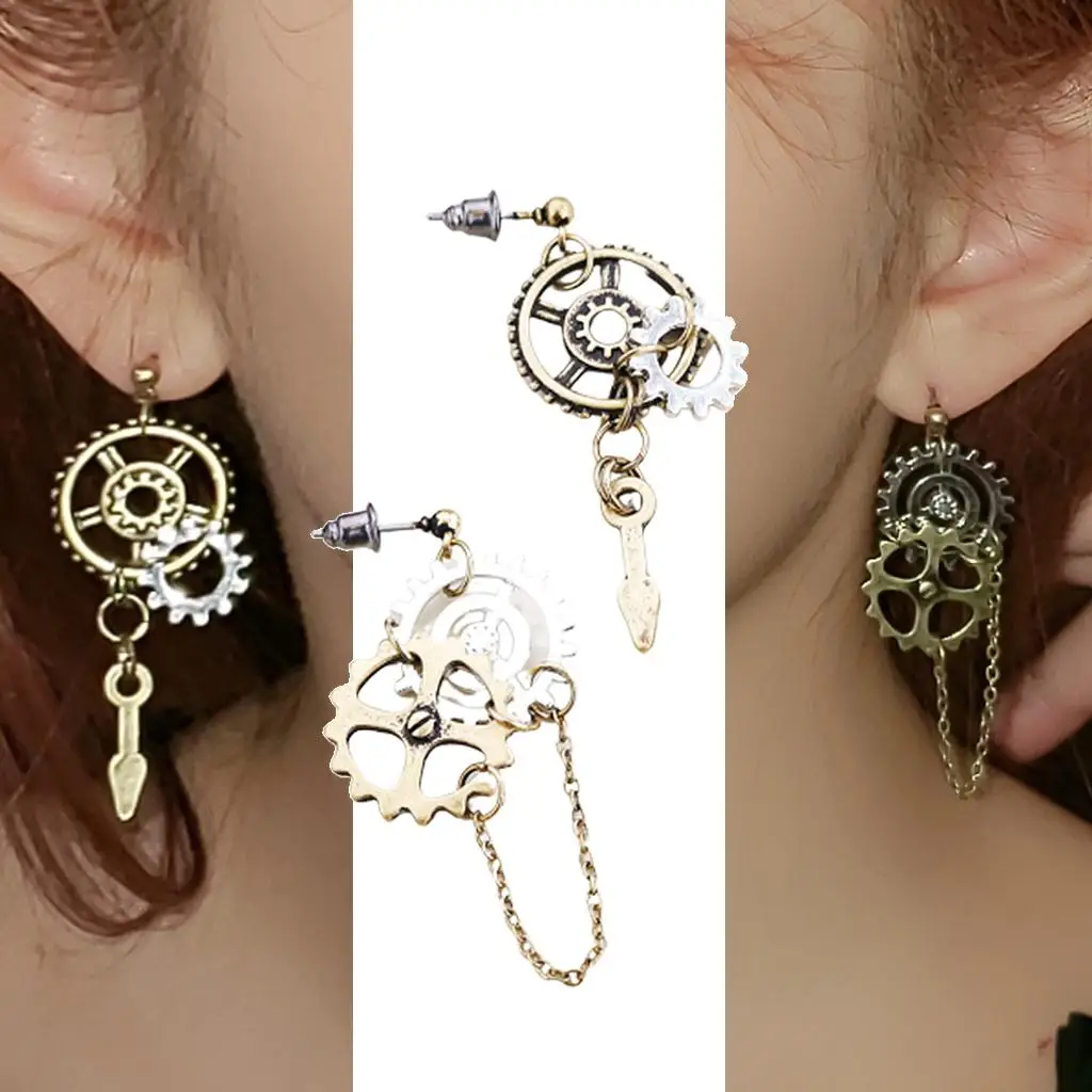 Pendiente de gota de engranaje Punk gótico Steampunk para mujer, Pendientes colgantes mecánicos de roca, Joyería Moderna para mujer