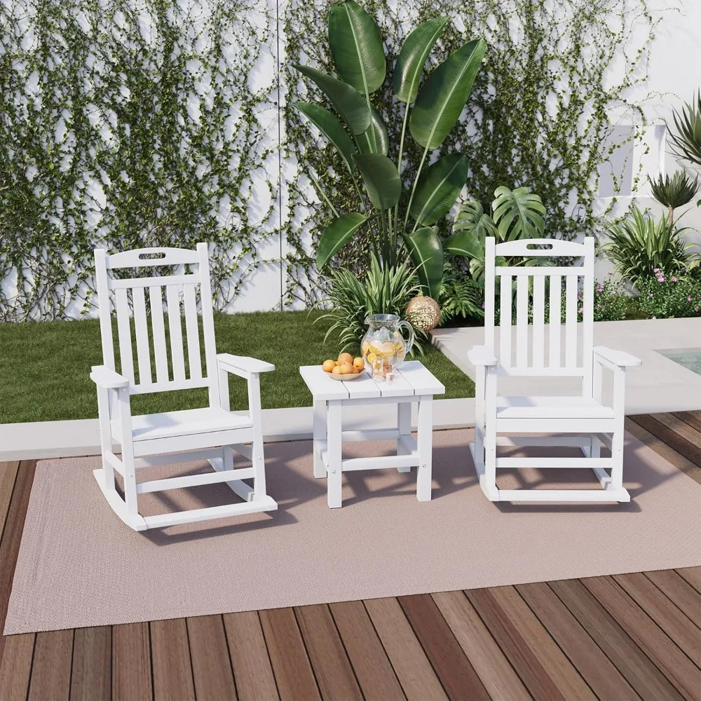 مجموعة كراسي هزازة خارجية HDPE مناسبة لجميع الأحوال الجوية مكونة من 2، هزازات فناء الشرفة مع لوح قدم للبالغين، استرخاء جهدًا