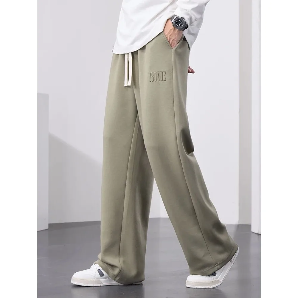 

Men's Wide Leg Cotton Sweatpants Drawstring Straight Track Pants Loose Fit Long Trousers Spring 2026 Youth Fashion