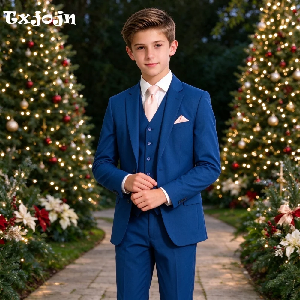 Boys Suit 3-piece Set Formal Wedding Tuxedos Pointed Collar Jacket 2-16 Year Child Tailored Blazer Pants Vest for Chrismas Party