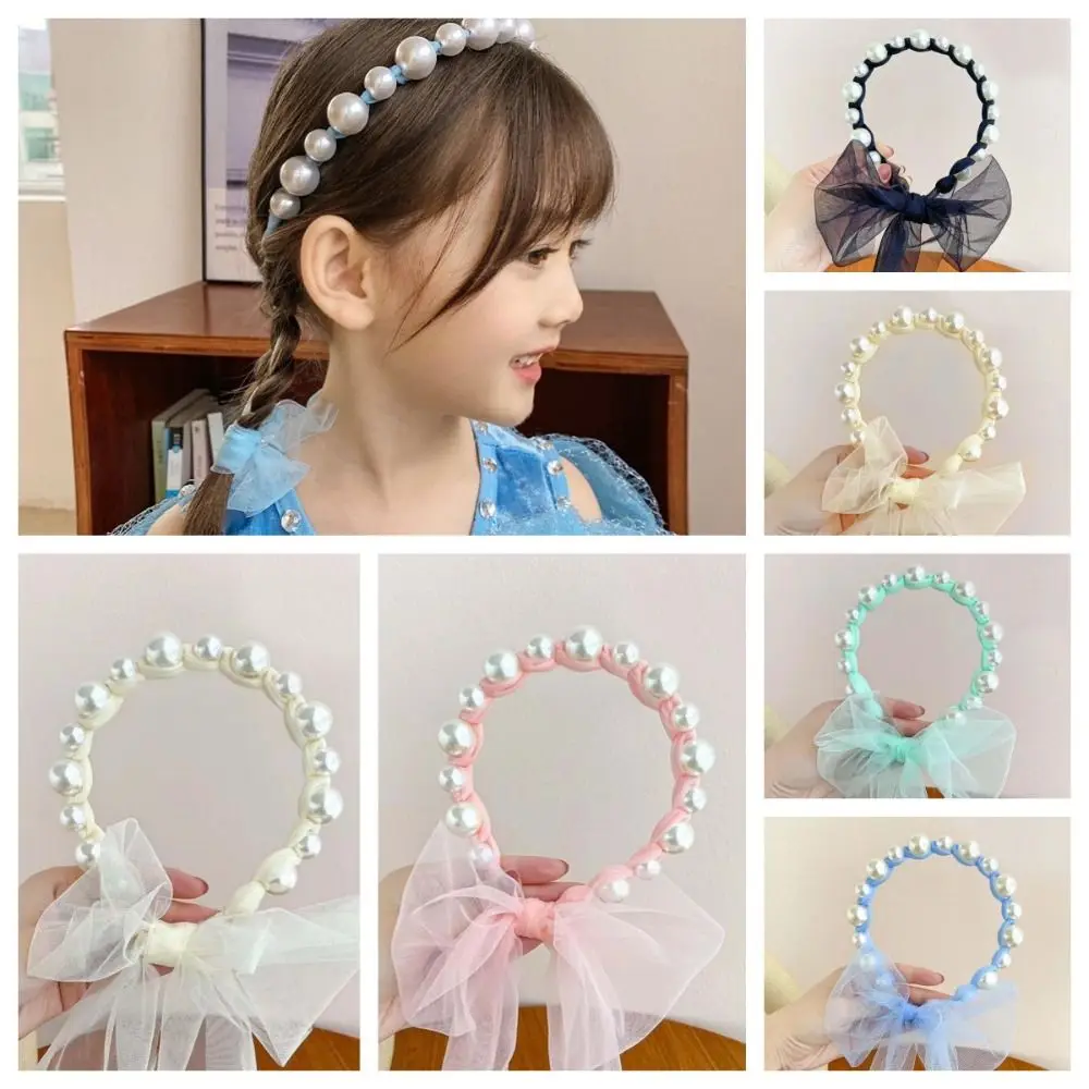 Cute Korean Style Pearl Ribbon Hairband Head Wear 3D Princess Hair Hoop Hair Wear Hair Clip Children Wreath Headband Decoration