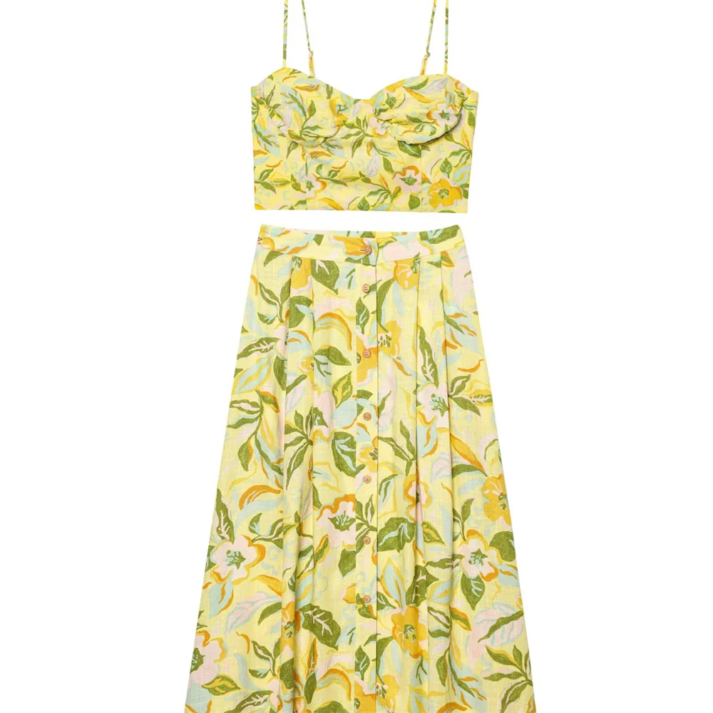 

UNIZERA женский короткий топ с цветочным принтом, прямая юбка-труба, украшение с пряжкой, весна/лето, новая женская одежда