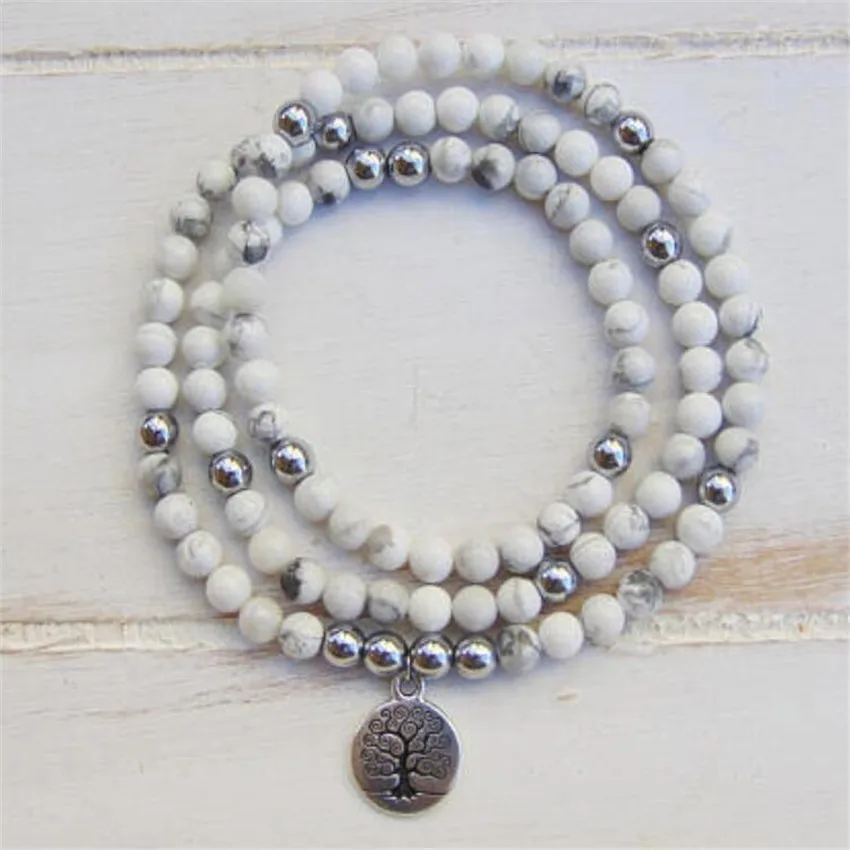 6mm White Howlite Bracelet 108 Beads Beaded Stackable Energy Cuff Relief Party Fragrant Women Handmade Prayer