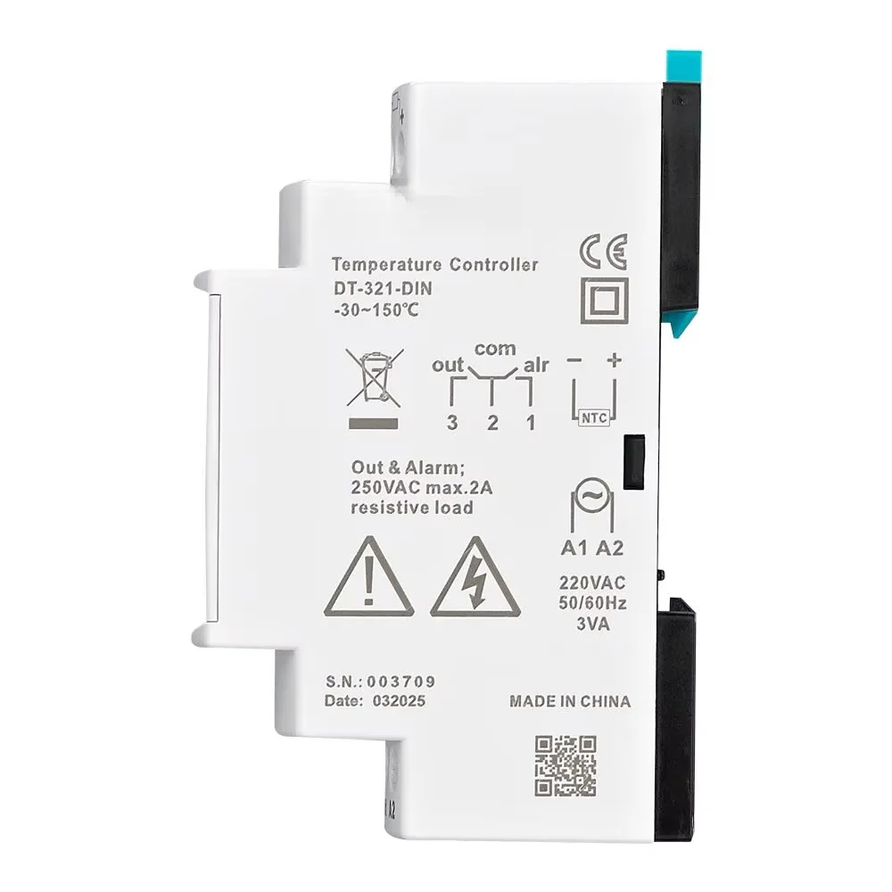 Thermostat DT-321-DIN For HVAC Equipment Heating And Cooling Regulation With Relay Output And Configurable Alarm Thresholds