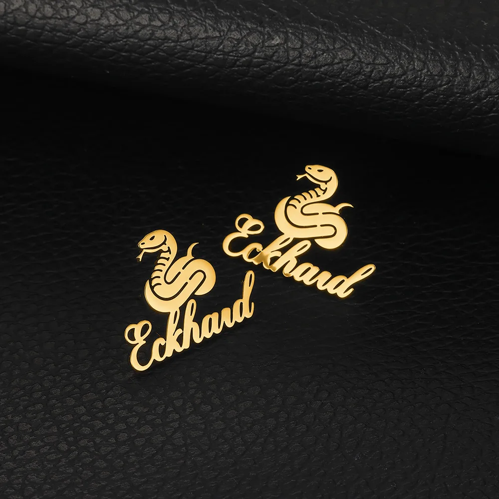 Custom Name Snake Earring For Women Girl Punk Fashion Personalized Cobra Jewelry Stainless Steel Nameplate Stud Earring Gifts
