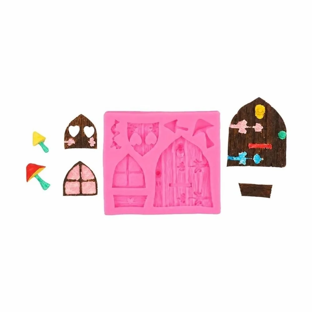 4pcs Food Grade Silicone Silicone Chocolate Molds Non-Stick Door Snail Mushroom Fondant Cake Molds Easy Release Window Heart