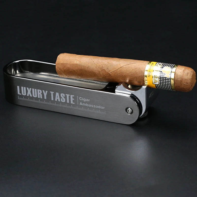 

Multifunctional pocket metal cigar ashtray with humidor and perforated portable design ashtray