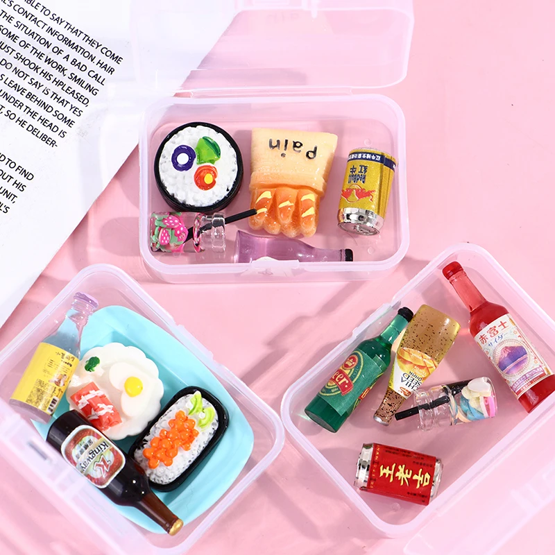 /Kb/5Pcs1:12 Dollhouse Mini Drink Bottle Food Dessert Plate Pretend Play Kitchen Toy