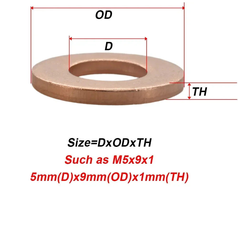 Solid Pure Copper Flat Washers Set Sealing Gasket M5-M20 Sump Plugs Oil Sealing Spacers Automotive Engine Plumbing Seal Ring Kit