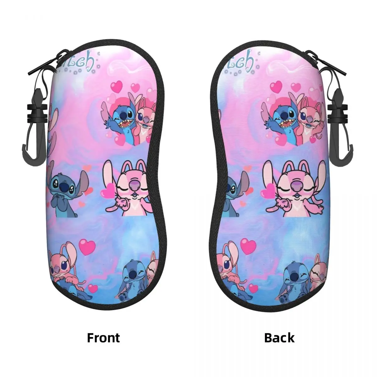 Kawaii Stitch And Angel Glasses Case Cover Cartoon Comic Sunglasses Case Pocket Eyewear Accessory Key Chain Eyeglass Protector