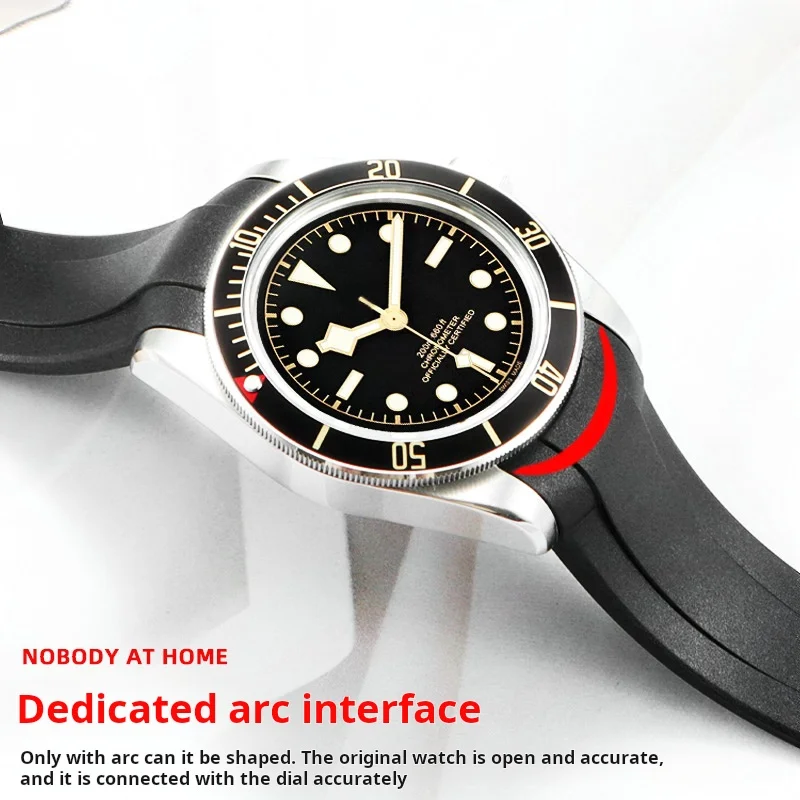 22 Curved End Rubber Watch Strap for Tudor Biwan Bronze Small Copper Flower Red Flower Arc Waterproof Watchband Men Silione band