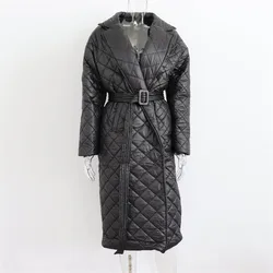 Autumn Winter Women Puffer Coat Fashion Oversized Maxi Robe Parka Lace-up Long Straight Cotton Jacket Casual Loose Outerwear