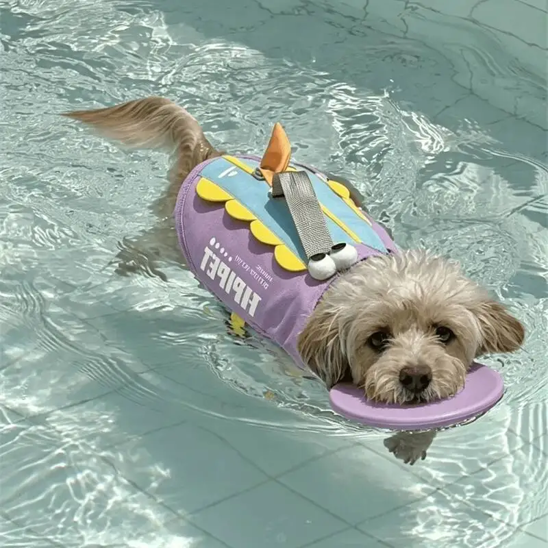 Dog Life Jacket Cute Shark Shape Head Float Anti-Choke Water High Buoyancy Swimming Vest With Top Handle For Dogs