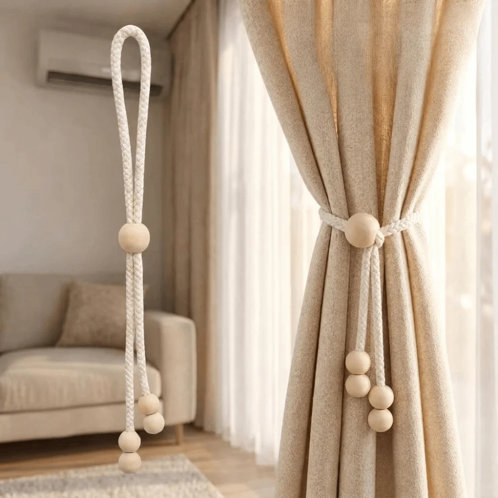 2pcs Wooden Bead Curtain Tiebacks Adjustable Length Durable Beads Bead Curtain Tiebacks Easy Install Versatile