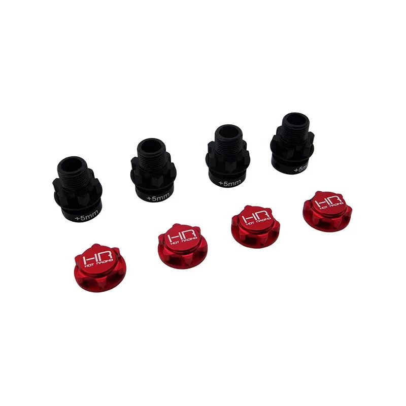 Hot Racing Red/Blk Alum 17mm +5mm Hex Adapter Set w/ Serrated Nuts (4+4) Rep AR330359 for 1/8 Arrma Nero/Big Rock/Fazon