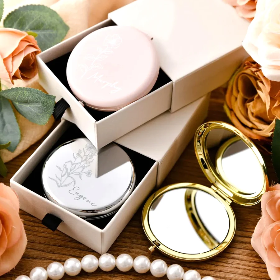 

Custom Wedding Favors Personalized Mini Makeup Mirror with Box for Bridesmaids Gifts Bridal Party Gifts Birthday Gifts for Women