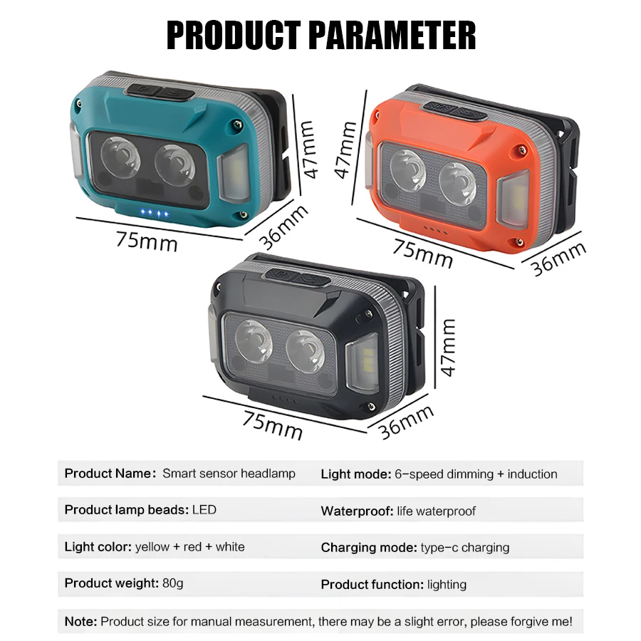 Portable Induction LED Headlamp USB Rechargeable 6 Modes Headlight Smart Motion Sensor Head Lamp Waterproof Head Flashlight