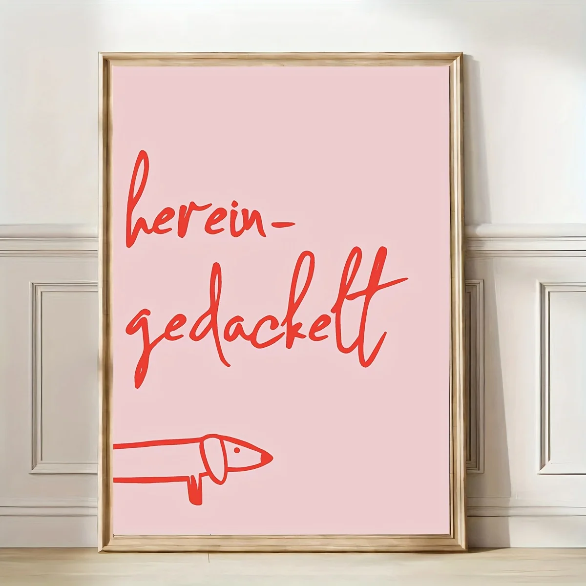 Niedlicher Cartoon-Dackel-Leinwanddruck, abstraktes rosa Tier-Wandkunst-Poster für modernes Wohnzimmer, Schlafzimmer, Badezimmer und Heimdekoration