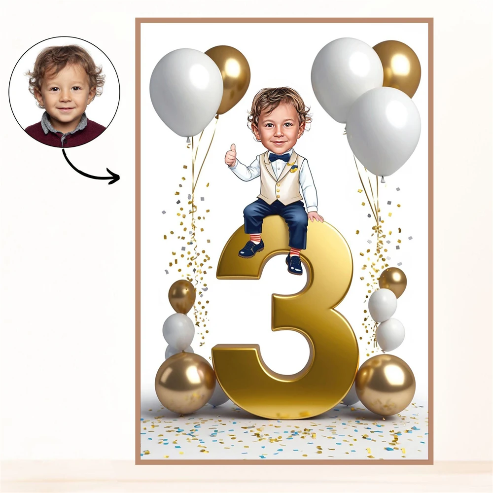 Caricatura personalizada para el 5º cumpleaños, impresiones artísticas para el 3º aniversario, caricatura personalizada para el 2º cumpleaños, póster, pintura en lienzo