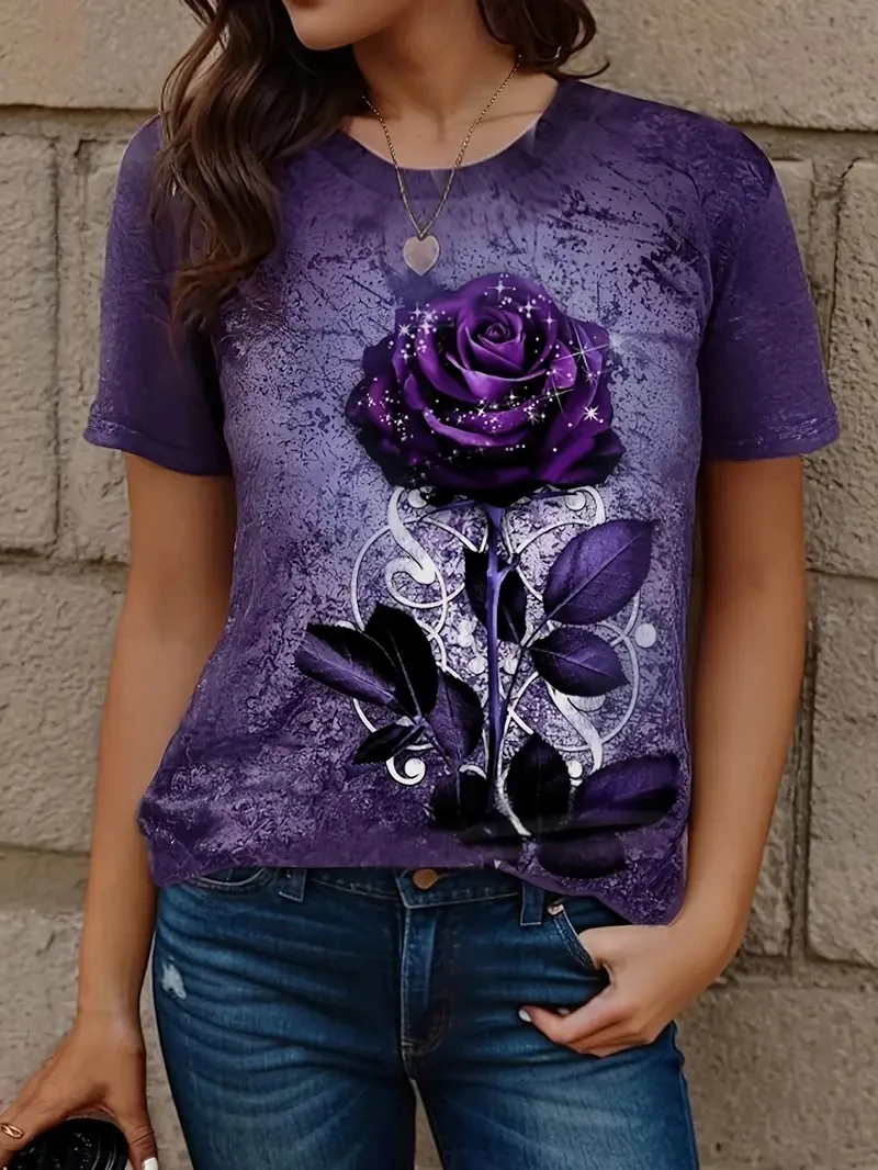 

Women's Plus Size 3D Printed Short Sleeved T-shirt, Loose and Casual, Soft, Comfortable and Breathable, Suitable Outdoor Sports