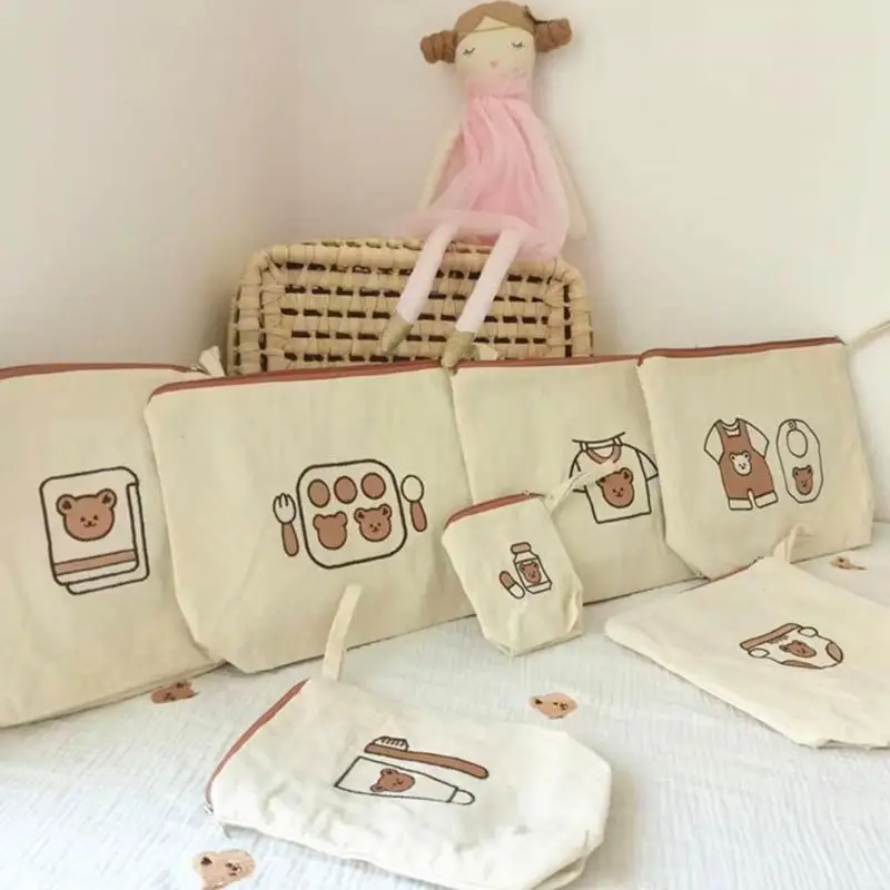 652F 7Pcs Multifunctional Baby Bottle Bag Storage Set Animal Infants Diaper Container Case Stroller Organizers