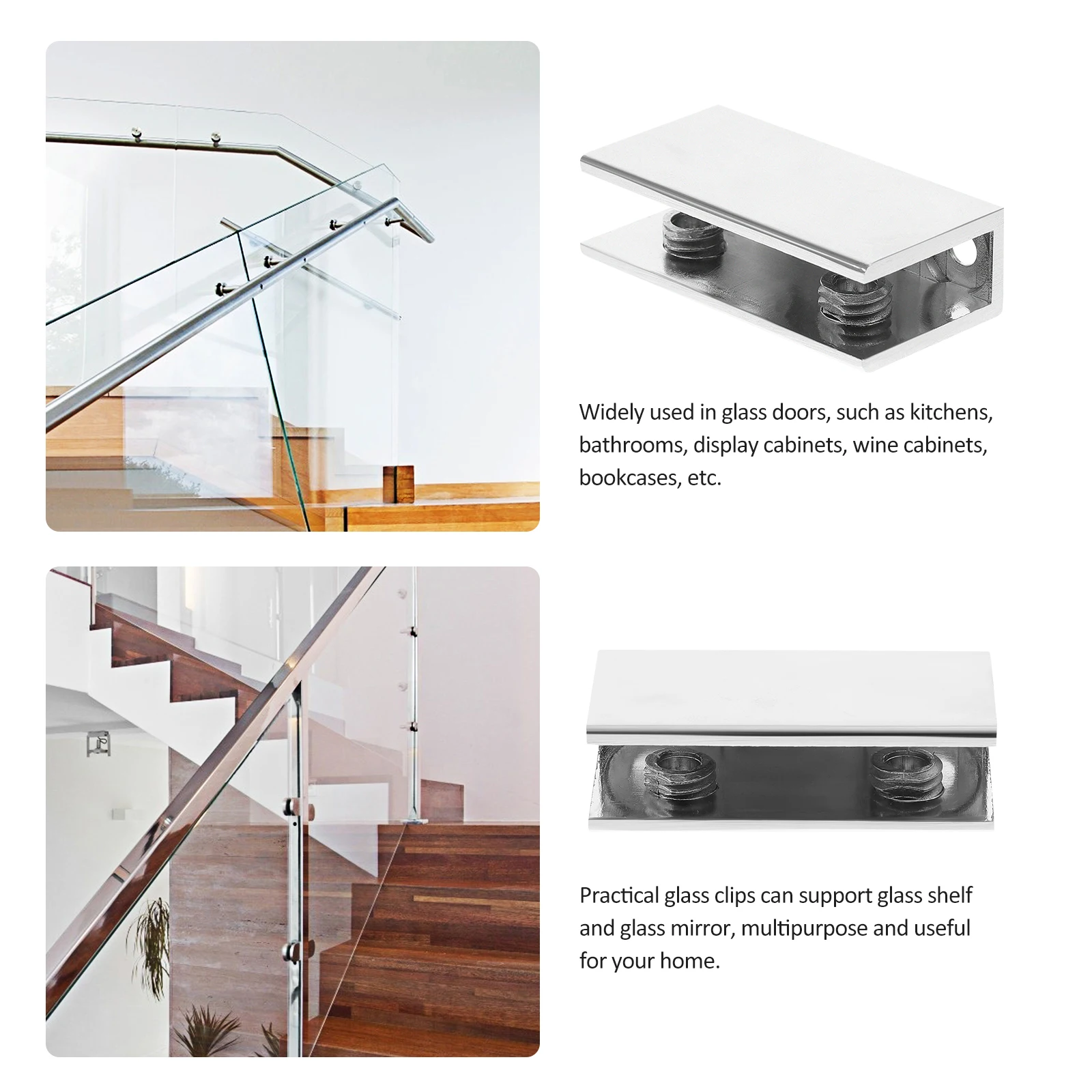 

4pcs Zinc Alloy Glass Clips For 8-10Mm Mirror Shelf Holder Heavy Duty Metal U Bracket Adjustable Floating Shelf Brackets