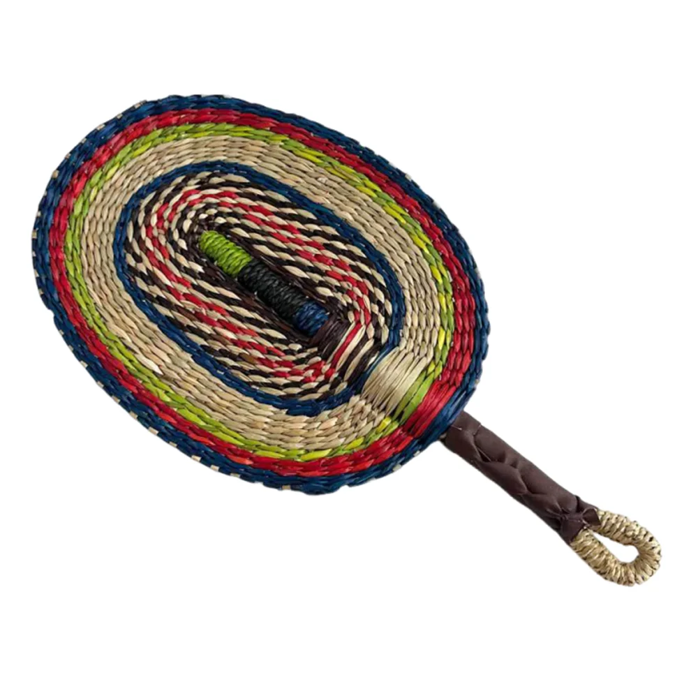 

Colorful Striped Patterns Seagrass Woven Fan Bohemian Anti-Mosquito Hand Braided Fan Portable Natural Summer Cooling Fan Indoor