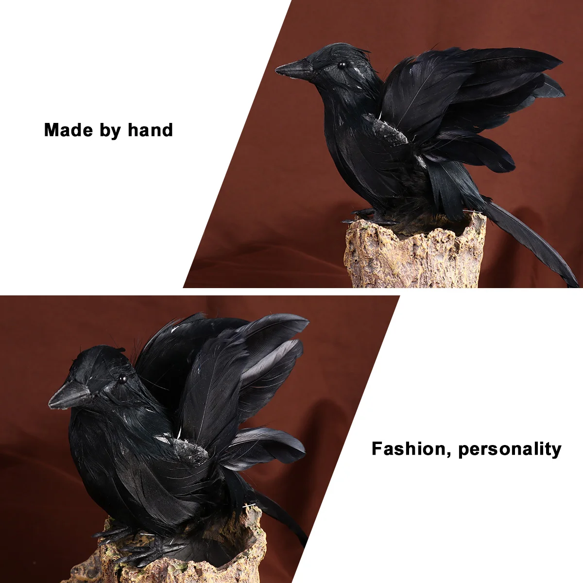 

2 Pcs Black Crow nament Halloween Desktop Decoration Eco Friendly Reusable Statue Sculpture Figurine Party Gift