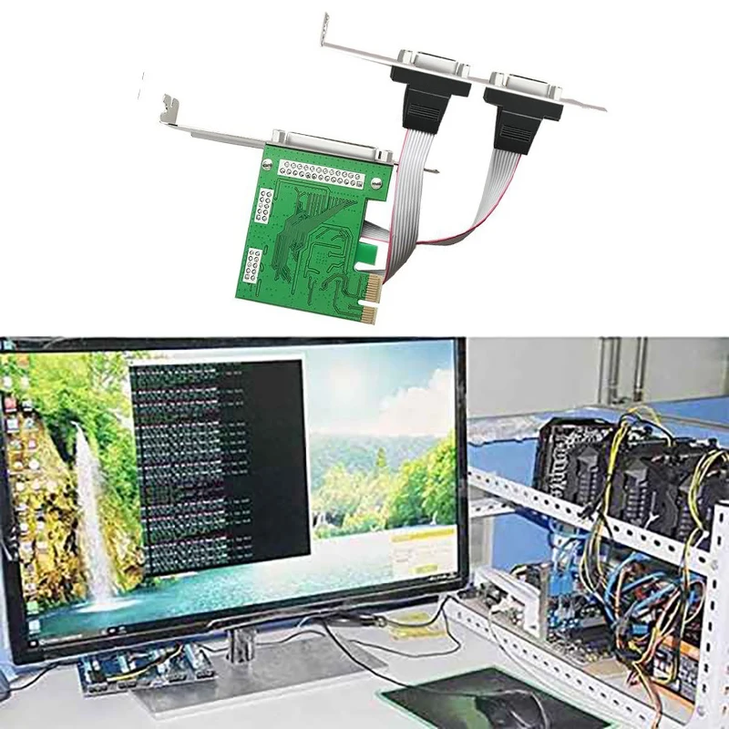PCIe Serial and Parallel Port Card Desktop PCI-E 1 and 2 Serial Port Card Built-in 2S1P COM Serial Parallel Port