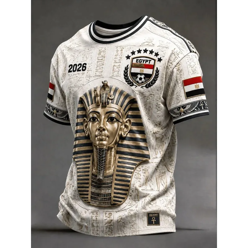 2026 Summer Vintage Egyptian Pharaoh 3D Print Fan Jersey Unisex Breathable Short Sleeve Ancient Cultural Casual Sports T-shirt
