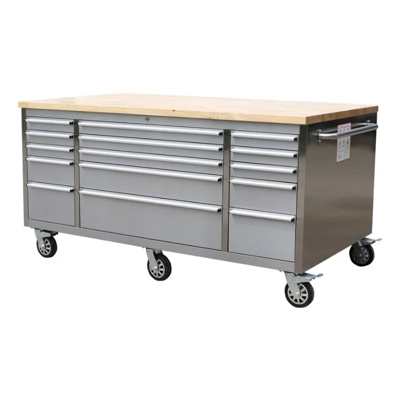 72-Inch Stainless Steel Tool Trolley With 15 Drawers Sliding Doors Heavy  Workshop Storage Cart