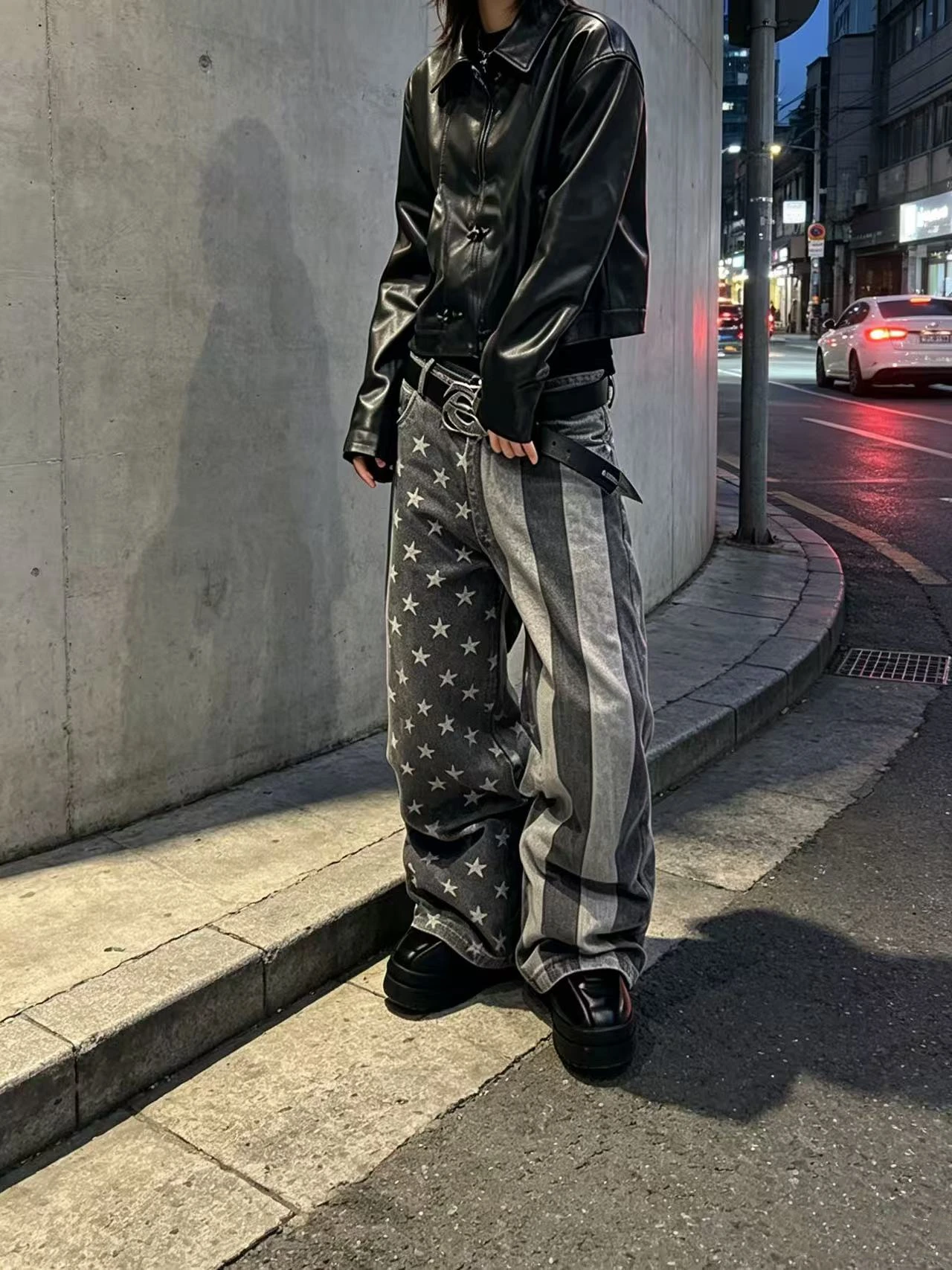 Men's Asymmetric Star Line Pattern Casual Pants Young Boy Bottom Summer Street Sweatpants Male High Waist Y2k Cool Trousers