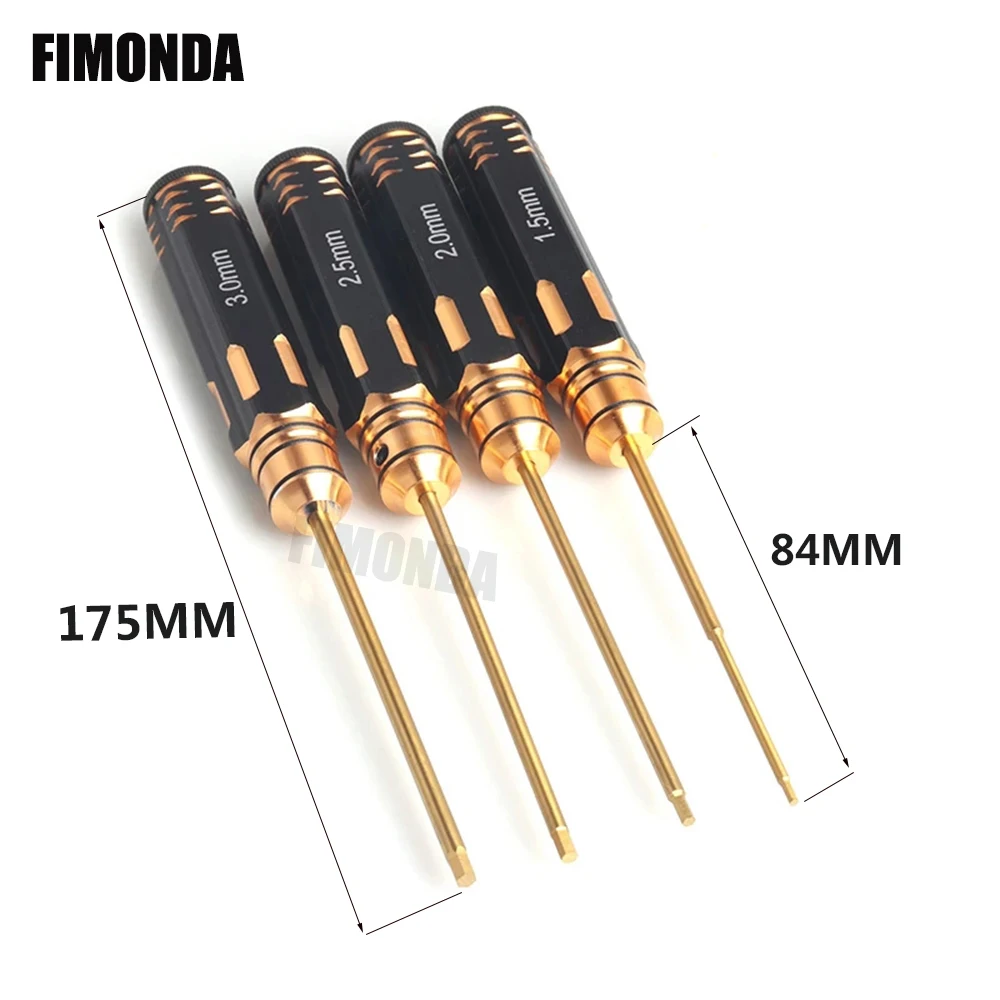 RC Tool 4Pcs Hex Screw Driver Set Titanium Plating Hardened 1.5 2.0 2.5 3.0mm Screwdriver for SCX10 TRX4 RC Car Helicopter Ship